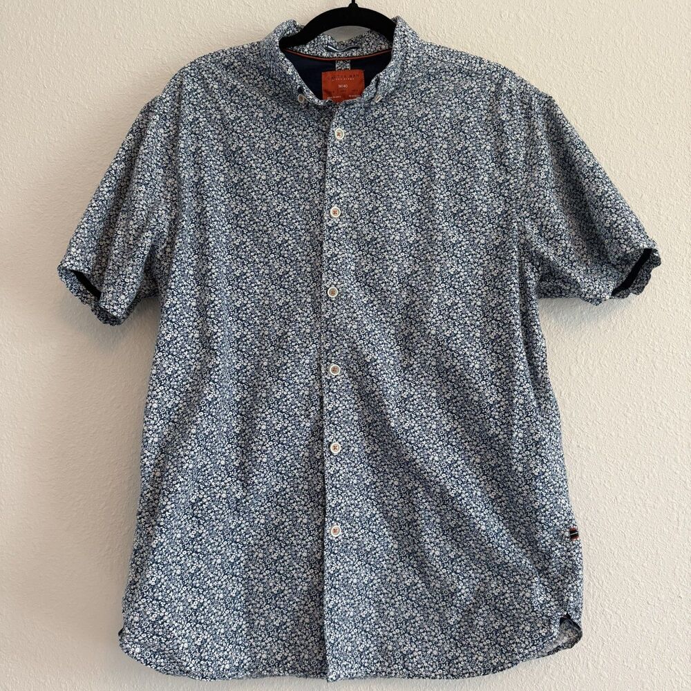 Cactus Man Ricky Singh Mens Button Up Shirt Medium 40 Slim Fit Floral Blue